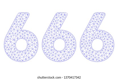 Mesh 666 digits text polygonal 2d illustration. Abstract mesh lines and dots form triangular 666 digits text. Wire frame 2D polygonal line network in vector format isolated on a white background.