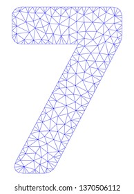 Mesh 7 digit polygonal icon illustration. Abstract mesh lines and dots form triangular 7 digit. Wire frame 2D polygonal line network in vector format isolated on a white background.