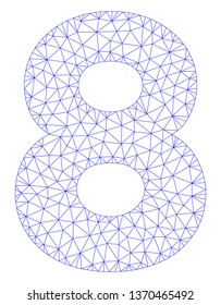 Mesh 8 digit polygonal icon illustration. Abstract mesh lines and dots form triangular 8 digit. Wire frame 2D polygonal line network in vector format isolated on a white background.
