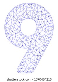 Mesh 9 digit polygonal icon illustration. Abstract mesh lines and dots form triangular 9 digit. Wire frame 2D polygonal line network in vector format isolated on a white background.