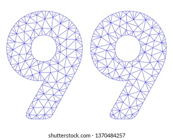 Mesh 99 digits text polygonal icon illustration. Abstract mesh lines and dots form triangular 99 digits text. Wire frame 2D polygonal line network in vector format isolated on a white background.