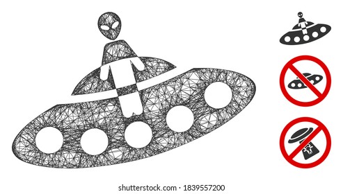 Mesh aboard UFO polygonal web icon vector illustration. Model is created from aboard UFO flat icon. Triangular mesh forms abstract aboard UFO flat model.