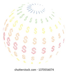 Mesh abstract dollar sphere polygonal icon illustration. Abstract mesh lines and dots form triangular abstract dollar sphere.