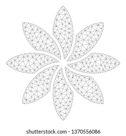 Mesh abstract flower polygonal 2d illustration. Abstract mesh lines and dots form triangular abstract flower. Wire frame 2D polygonal line network in vector format isolated on a white background.