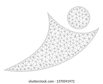 Mesh abstract flying man polygonal icon illustration. Abstract mesh lines and dots form triangular abstract flying man.
