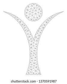 Mesh abstract man polygonal icon illustration. Abstract mesh lines and dots form triangular abstract man. Wire frame 2D polygonal line network in vector format isolated on a white background.