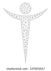 Mesh abstract man polygonal icon illustration. Abstract mesh lines and dots form triangular abstract man. Wire frame 2D polygonal line network in vector format isolated on a white background.