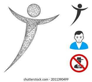 Mesh abstract man web icon vector illustration. Carcass model is based on abstract man flat icon. Mesh forms abstract man flat carcass.