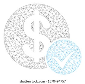 Mesh accept payment polygonal 2d illustration. Abstract mesh lines and dots form triangular accept payment. Wire frame 2D polygonal line network in vector format isolated on a white background.