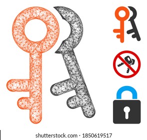 Mesh access keys polygonal web symbol vector illustration. Carcass model is based on access keys flat icon. Triangle network forms abstract access keys flat carcass.