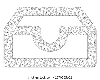 Mesh account box polygonal icon illustration. Abstract mesh lines and dots form triangular account box. Wire frame 2D polygonal line network in vector format isolated on a white background.