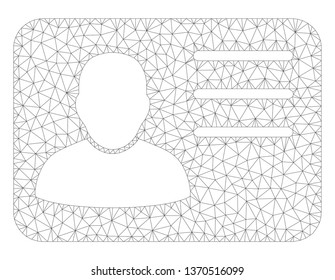Mesh account card polygonal icon illustration. Abstract mesh lines and dots form triangular account card. Wire frame 2D polygonal line network in vector format isolated on a white background.