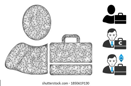 Mesh accounter polygonal web icon vector illustration. Model is created from accounter flat icon. Triangular mesh forms abstract accounter flat model.