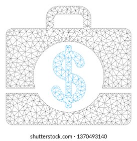 Mesh accounting case polygonal 2d illustration. Abstract mesh lines and dots form triangular accounting case. Wire frame 2D polygonal line network in vector format isolated on a white background.
