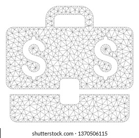 Mesh accounting case polygonal icon illustration. Abstract mesh lines and dots form triangular accounting case. Wire frame 2D polygonal line network in vector format isolated on a white background.