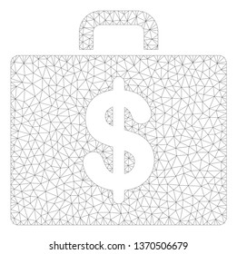 Mesh accounting case polygonal icon illustration. Abstract mesh lines and dots form triangular accounting case. Wire frame 2D polygonal line network in vector format isolated on a white background.