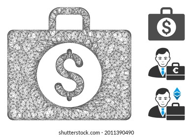 Mesh accounting case web 2d vector illustration. Carcass model is based on accounting case flat icon. Mesh forms abstract accounting case flat carcass.