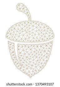 Mesh acorn polygonal 2d illustration. Abstract mesh lines and dots form triangular acorn. Wire frame 2D polygonal line network in vector format isolated on a white background.