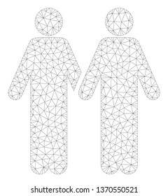 Mesh adult friends polygonal icon illustration. Abstract mesh lines and dots form triangular adult friends. Wire frame 2D polygonal line network in vector format isolated on a white background.