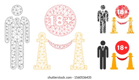 Mesh for adults only model with triangle mosaic icon. Wire frame polygonal network of for adults only. Vector mosaic of triangle parts in variable sizes, and color tinges.