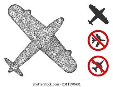 Mesh aeroplane web icon vector illustration. Carcass model is based on aeroplane flat icon. Network forms abstract aeroplane flat carcass. wireframe 2D web network isolated on a white background.