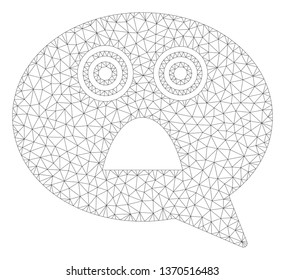 Mesh afraid smiley message polygonal 2d illustration. Abstract mesh lines and dots form triangular afraid smiley message.
