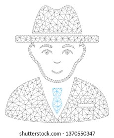 Mesh agent polygonal icon illustration. Abstract mesh lines and dots form triangular agent. Wire frame 2D polygonal line network in vector format isolated on a white background.