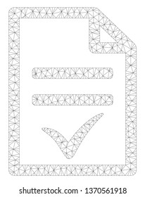 Mesh agreement document polygonal icon illustration. Abstract mesh lines and dots form triangular agreement document.