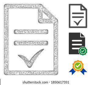 Mesh agreement document polygonal web 2d vector illustration. Carcass model is based on agreement document flat icon. Triangle mesh forms abstract agreement document flat carcass.