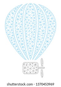 Mesh air balloon polygonal icon illustration. Abstract mesh lines and dots form triangular air balloon. Wire frame 2D polygonal line network in vector format isolated on a white background.