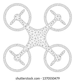 Mesh air copter polygonal icon illustration. Abstract mesh lines and dots form triangular air copter. Wire frame 2D polygonal line network in vector format isolated on a white background.