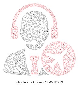 Mesh air dispatcher polygonal 2d illustration. Abstract mesh lines and dots form triangular air dispatcher. Wire frame 2D polygonal line network in vector format isolated on a white background.