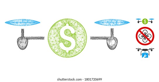 Mesh aircopter payment polygonal web icon vector illustration. Abstraction is based on aircopter payment flat icon. Triangle mesh forms abstract aircopter payment flat carcass.