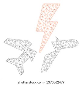 Mesh aircraft disaster polygonal icon illustration. Abstract mesh lines and dots form triangular aircraft disaster.