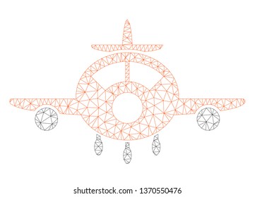 Mesh aircraft polygonal 2d illustration. Abstract mesh lines and dots form triangular aircraft. Wire frame 2D polygonal line network in vector format isolated on a white background.
