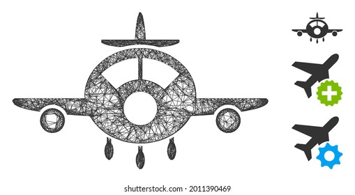 Mesh aircraft web 2d vector illustration. Model is based on aircraft flat icon. Net forms abstract aircraft flat model. wireframe flat web network isolated on a white background.