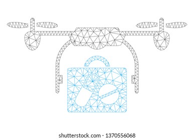 Mesh airdrone pharmacy delivery polygonal 2d illustration. Abstract mesh lines and dots form triangular airdrone pharmacy delivery.