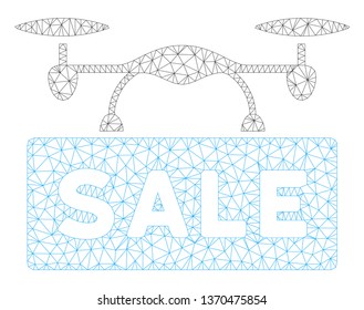 Mesh airdrone sale polygonal icon illustration. Abstract mesh lines and dots form triangular airdrone sale. Wire frame 2D polygonal line network in vector format isolated on a white background.