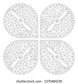 Mesh airdrone screws rotation polygonal icon illustration. Abstract mesh lines and dots form triangular airdrone screws rotation.