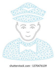 Mesh airline steward polygonal 2d illustration. Abstract mesh lines and dots form triangular airline steward. Wire frame 2D polygonal line network in vector format isolated on a white background.