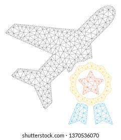Mesh airplane certification polygonal 2d illustration. Abstract mesh lines and dots form triangular airplane certification.