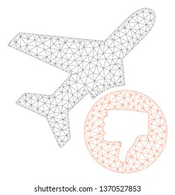 Mesh airplane fail polygonal 2d illustration. Abstract mesh lines and dots form triangular airplane fail. Wire frame 2D polygonal line network in vector format isolated on a white background.