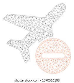 Mesh airplane restricted polygonal icon illustration. Abstract mesh lines and dots form triangular airplane restricted.