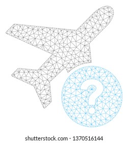 Mesh airplane status polygonal 2d illustration. Abstract mesh lines and dots form triangular airplane status. Wire frame 2D polygonal line network in vector format isolated on a white background.