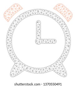 Mesh alarm clock polygonal icon illustration. Abstract mesh lines and dots form triangular alarm clock. Wire frame 2D polygonal line network in vector format isolated on a white background.