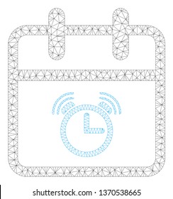 Mesh alarm day polygonal 2d illustration. Abstract mesh lines and dots form triangular alarm day. Wire frame 2D polygonal line network in vector format isolated on a white background.