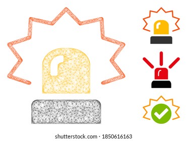 Mesh alarm polygonal web 2d vector illustration. Carcass model is based on alarm flat icon. Triangle mesh forms abstract alarm flat carcass.