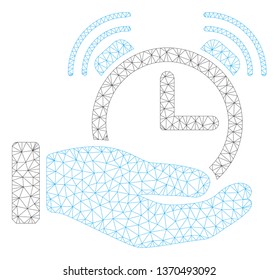 Mesh alarm service polygonal 2d illustration. Abstract mesh lines and dots form triangular alarm service. Wire frame 2D polygonal line network in vector format isolated on a white background.