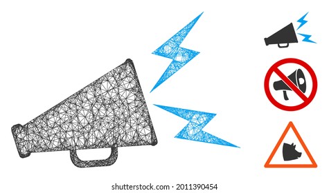 Mesh alert megaphone web icon vector illustration. Abstraction is based on alert megaphone flat icon. Mesh forms abstract alert megaphone flat carcass.