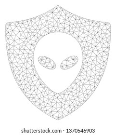 Mesh alien protection polygonal icon illustration. Abstract mesh lines and dots form triangular alien protection. Wire frame 2D polygonal line network in vector format isolated on a white background.